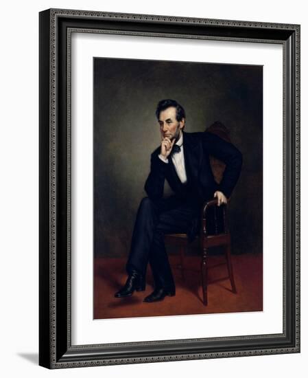 American Civil War Painting of President Abraham Lincoln Seated in a Chair-null-Framed Art Print