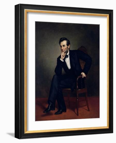 American Civil War Painting of President Abraham Lincoln Seated in a Chair-null-Framed Art Print