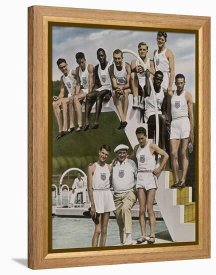 American Contestants Pose and Smile at the Side of the Swimming Pool-null-Framed Premier Image Canvas