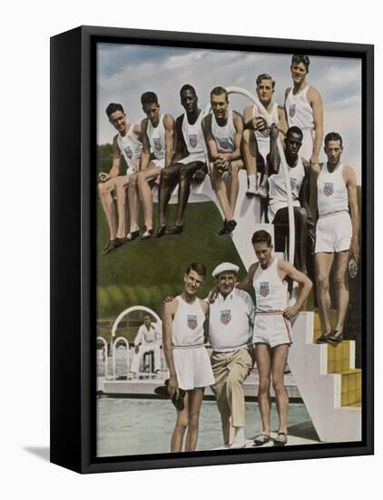 American Contestants Pose and Smile at the Side of the Swimming Pool-null-Framed Premier Image Canvas