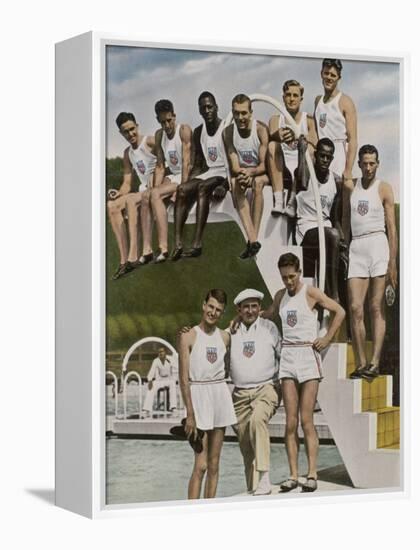 American Contestants Pose and Smile at the Side of the Swimming Pool-null-Framed Premier Image Canvas