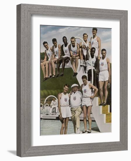 American Contestants Pose and Smile at the Side of the Swimming Pool--Framed Photographic Print