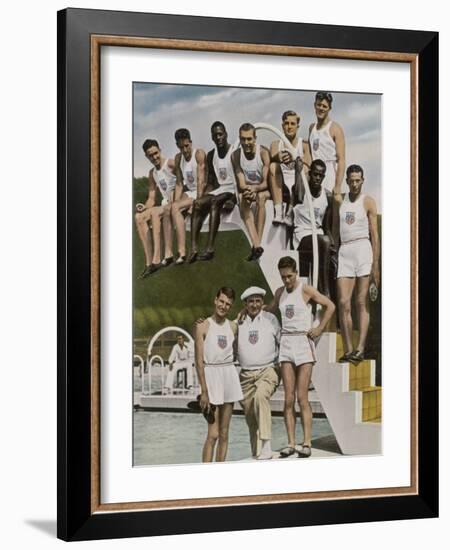 American Contestants Pose and Smile at the Side of the Swimming Pool-null-Framed Photographic Print