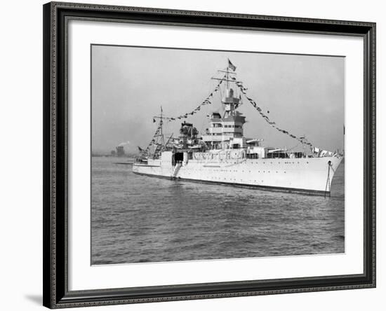 American Cruiser Uss Indianapolis Taken at Anniversary of Statue of Liberty-null-Framed Photographic Print