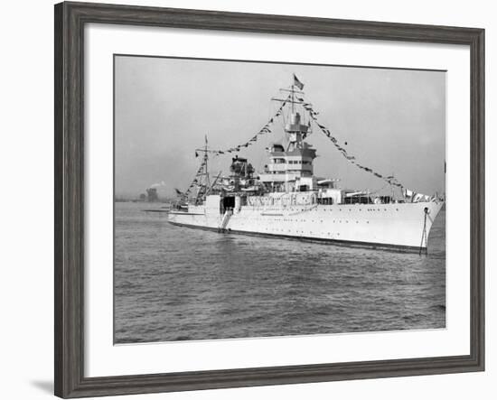 American Cruiser Uss Indianapolis Taken at Anniversary of Statue of Liberty-null-Framed Photographic Print