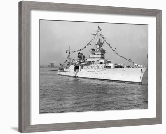 American Cruiser Uss Indianapolis Taken at Anniversary of Statue of Liberty-null-Framed Photographic Print