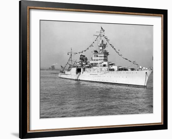 American Cruiser Uss Indianapolis Taken at Anniversary of Statue of Liberty-null-Framed Photographic Print