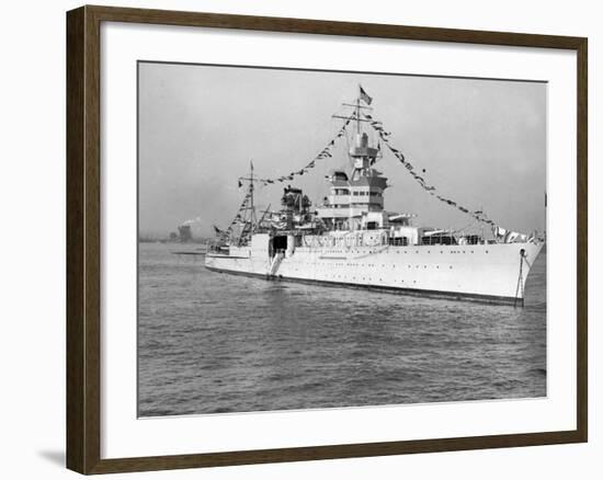 American Cruiser Uss Indianapolis Taken at Anniversary of Statue of Liberty-null-Framed Photographic Print