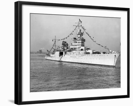 American Cruiser Uss Indianapolis Taken at Anniversary of Statue of Liberty-null-Framed Photographic Print