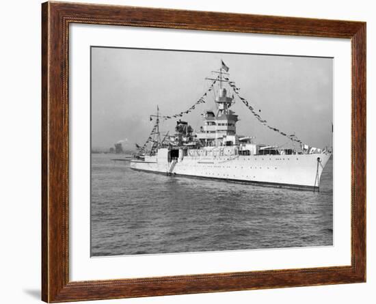 American Cruiser Uss Indianapolis Taken at Anniversary of Statue of Liberty--Framed Photographic Print