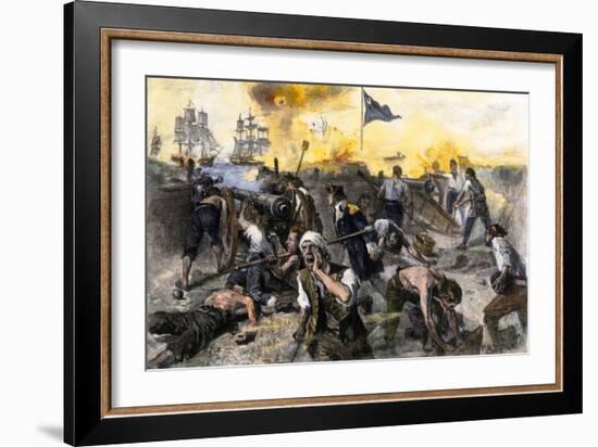 American Defense of Fort Moultrie on Sullivan's Island, Charleston Sc, 1776-null-Framed Giclee Print