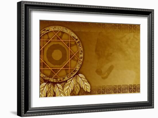 American Dreamcatcher With Wolf-Sateda-Framed Art Print