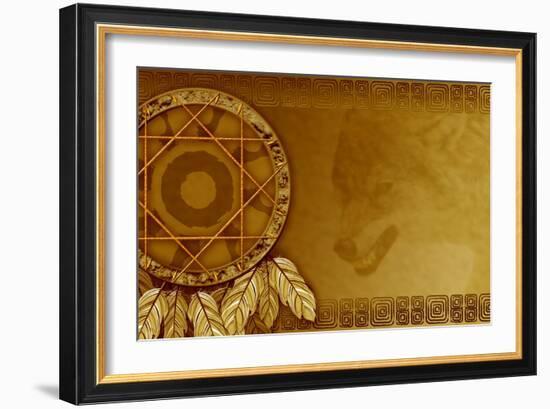 American Dreamcatcher With Wolf-Sateda-Framed Art Print