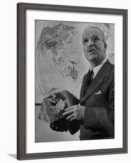 American Engineer and Architect Buckminster Fuller Holding a Globe-Andreas Feininger-Framed Premium Photographic Print