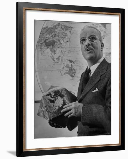 American Engineer and Architect Buckminster Fuller Holding a Globe-Andreas Feininger-Framed Premium Photographic Print