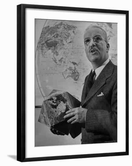 American Engineer and Architect Buckminster Fuller Holding a Globe-Andreas Feininger-Framed Premium Photographic Print