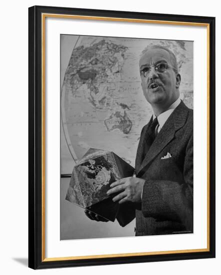 American Engineer and Architect Buckminster Fuller Holding a Globe-Andreas Feininger-Framed Premium Photographic Print