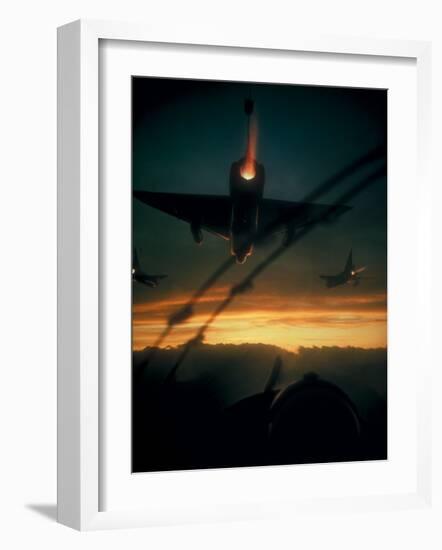 American F-102 Interceptor Fighters Flying Dawn Patrol Mission During Vietnam War-null-Framed Photographic Print