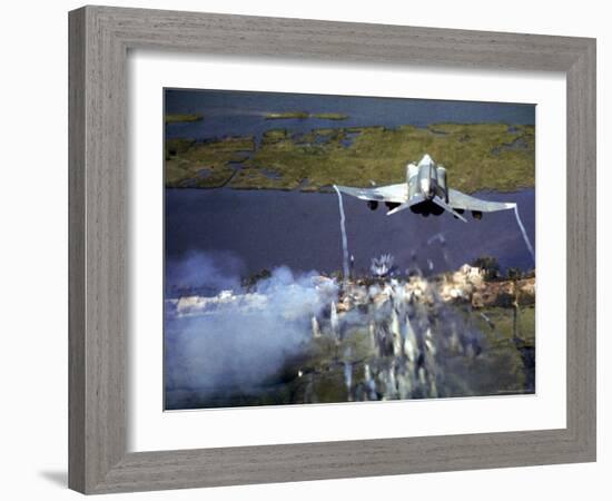 American F-4C Phantom Jet Streaming Contrails After Bombing Viet Cong Stronghold During Vietnam War-Larry Burrows-Framed Photographic Print