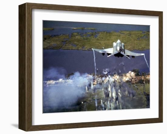 American F-4C Phantom Jet Streaming Contrails After Bombing Viet Cong Stronghold During Vietnam War-Larry Burrows-Framed Photographic Print