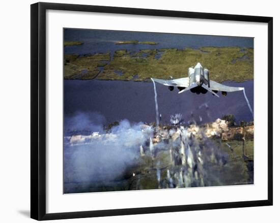 American F-4C Phantom Jet Streaming Contrails After Bombing Viet Cong Stronghold During Vietnam War-Larry Burrows-Framed Photographic Print