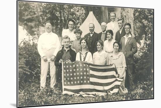 American Family Reunion with Flag-null-Mounted Art Print