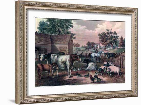 American Farm Yard in the Evening, 1857-Currier & Ives-Framed Giclee Print