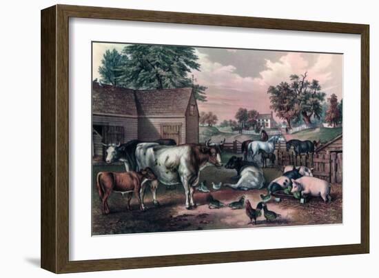 American Farm Yard in the Evening, 1857-Currier & Ives-Framed Giclee Print