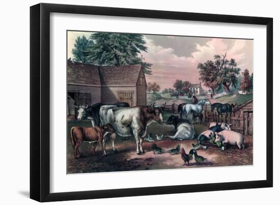 American Farm Yard in the Evening, 1857-Currier & Ives-Framed Giclee Print