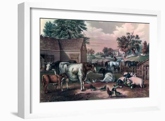 American Farm Yard in the Evening, 1857-Currier & Ives-Framed Giclee Print