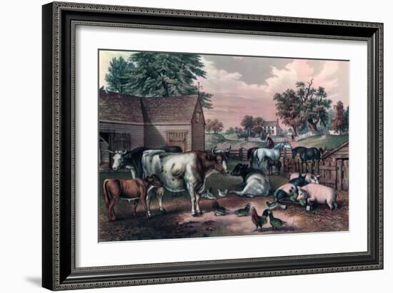 American Farm Yard in the Evening, 1857-Currier & Ives-Framed Giclee Print