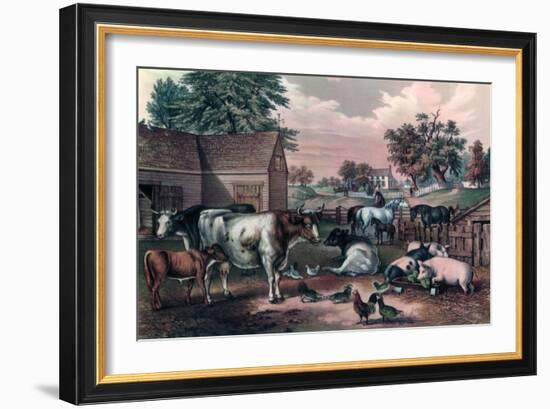 American Farm Yard in the Evening, 1857-Currier & Ives-Framed Giclee Print