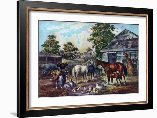 American Farm Yard in the Morning, 1857-Currier & Ives-Framed Giclee Print