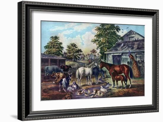 American Farm Yard in the Morning, 1857-Currier & Ives-Framed Giclee Print