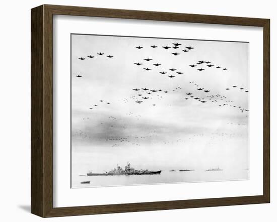 American Fighter Fly in Formation over the Uss Missouri During Surrender Ceremonies-null-Framed Photo