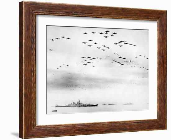American Fighter Fly in Formation over the Uss Missouri During Surrender Ceremonies-null-Framed Photo