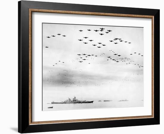 American Fighter Fly in Formation over the Uss Missouri During Surrender Ceremonies-null-Framed Photo