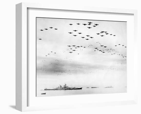 American Fighter Fly in Formation over the Uss Missouri During Surrender Ceremonies-null-Framed Photo