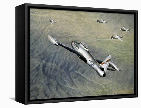 American Fighter Planes Flying over North Korea-null-Framed Premier Image Canvas