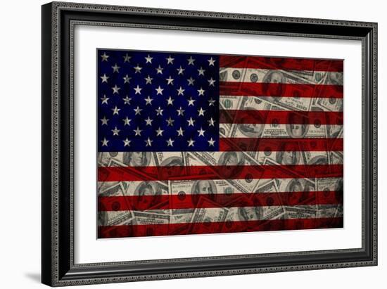 American Flag And Dollars-alexfiodorov-Framed Art Print