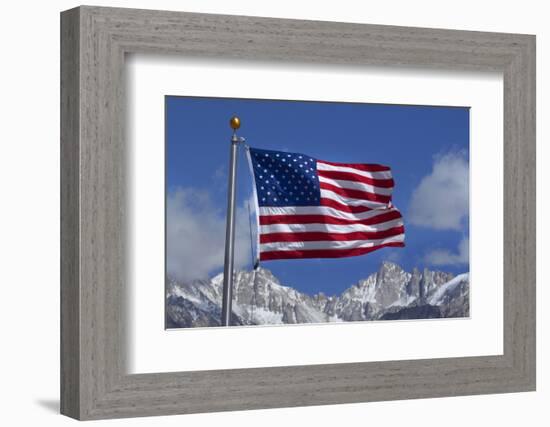 American Flag and Snow on Sierra Nevada Mountains, California, USA-David Wall-Framed Photographic Print