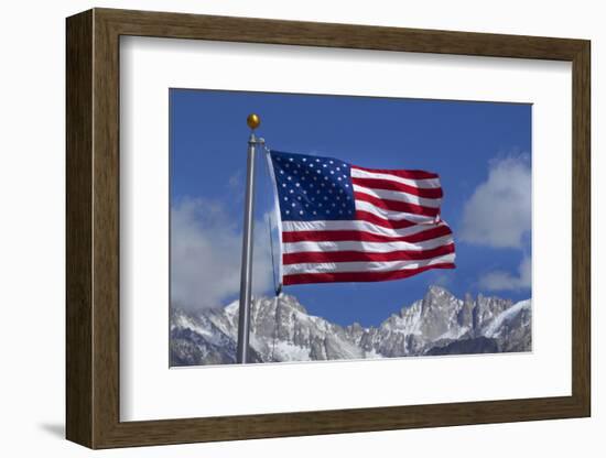 American Flag and Snow on Sierra Nevada Mountains, California, USA-David Wall-Framed Photographic Print