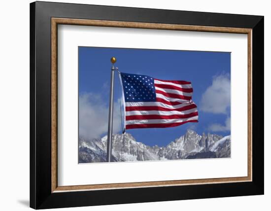 American Flag and Snow on Sierra Nevada Mountains, California, USA-David Wall-Framed Photographic Print