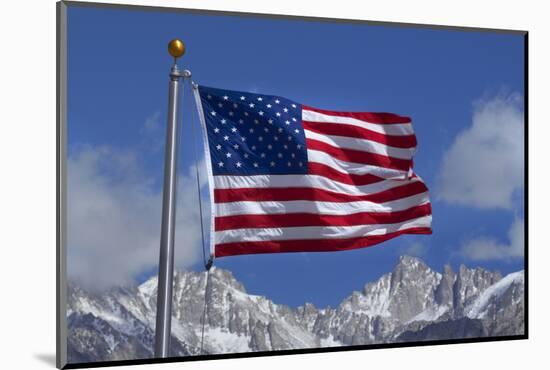 American Flag and Snow on Sierra Nevada Mountains, California, USA-David Wall-Mounted Photographic Print