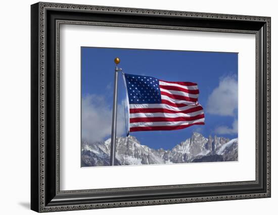 American Flag and Snow on Sierra Nevada Mountains, California, USA-David Wall-Framed Photographic Print