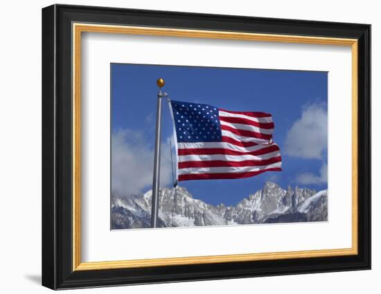 American Flag and Snow on Sierra Nevada Mountains, California, USA-David Wall-Framed Photographic Print