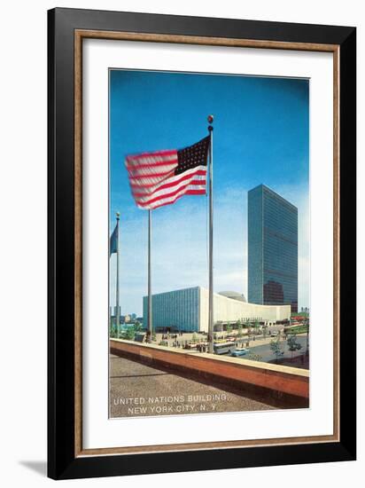 American Flag and United Nations Buildings, New York City-null-Framed Art Print