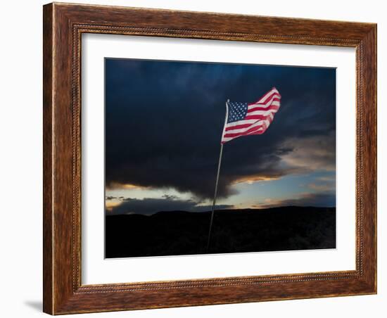 American Flag Blowing in Wind at Dusk in the Desert-James Shive-Framed Photographic Print