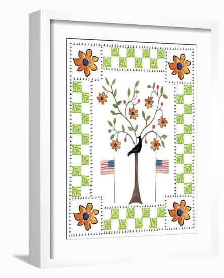 American Flag Crow Sunflower Tree-Cheryl Bartley-Framed Giclee Print