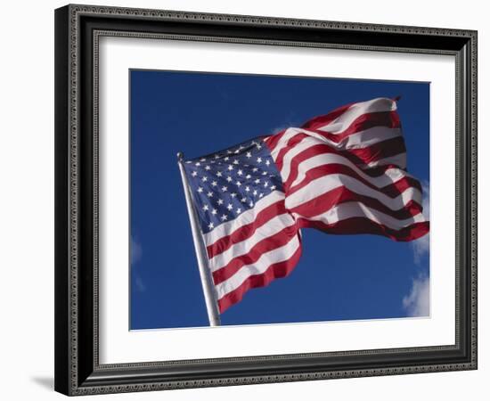 American Flag Flaps in Wind, Cle Elum, Washington, USA-Nancy & Steve Ross-Framed Photographic Print